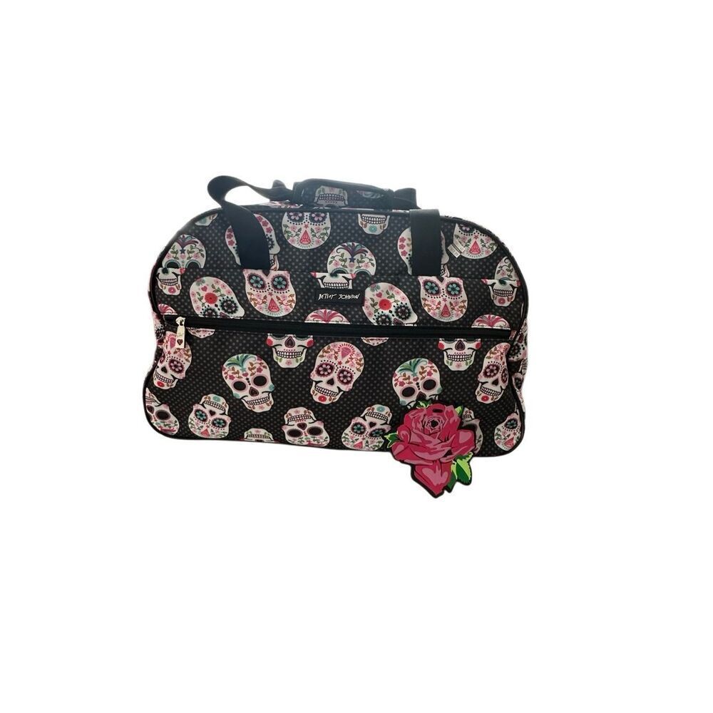 Betsey Johnson Multicolor Skull Party Carry-On Softside Rolling Duffel Bag